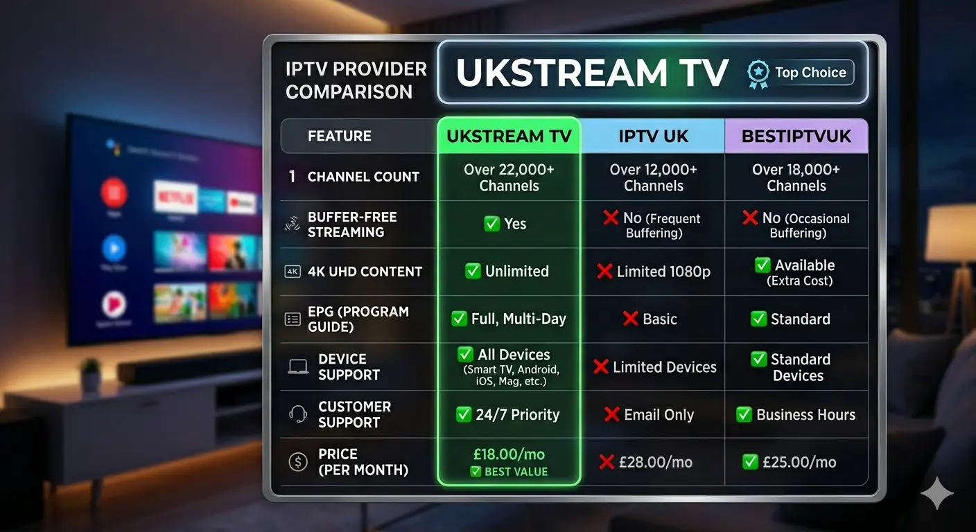 The Comparison Table Infographic of Best IPTV Services for Fifa World Cup 2026